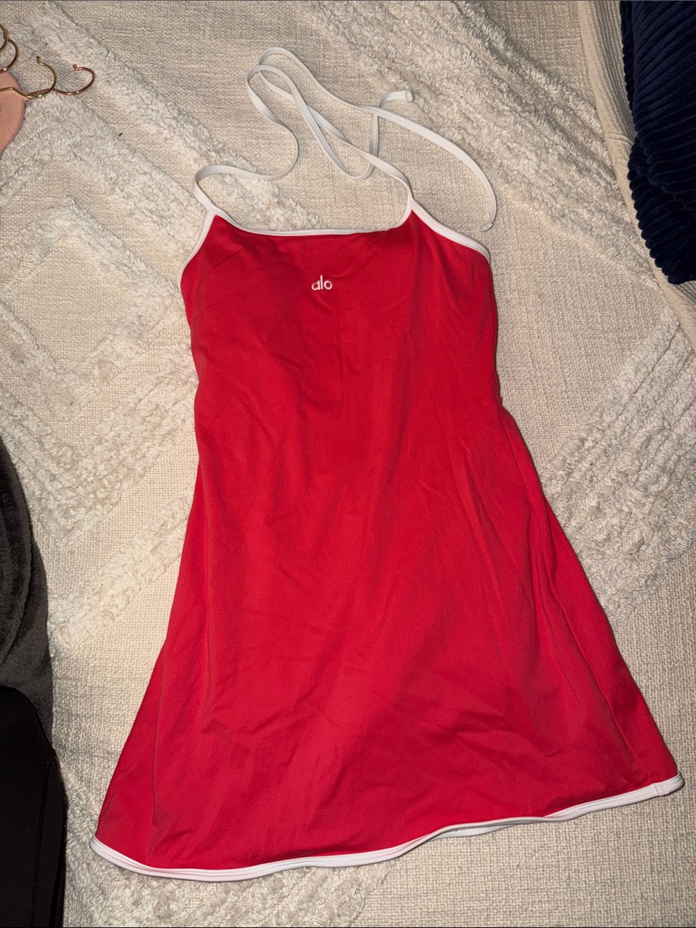 ALO Yoga Red Tennis Dress with White Trim - Picture 2 of 3